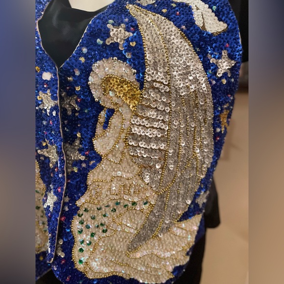 Vintage Sequin Christmas Vest Angels & Doves Holiday Religious BALI GEM Large - Picture 5 of 14